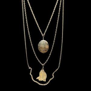Vintage Emmons 19" Triple strand Gold Tone Locket And Tassel Necklace (4720)